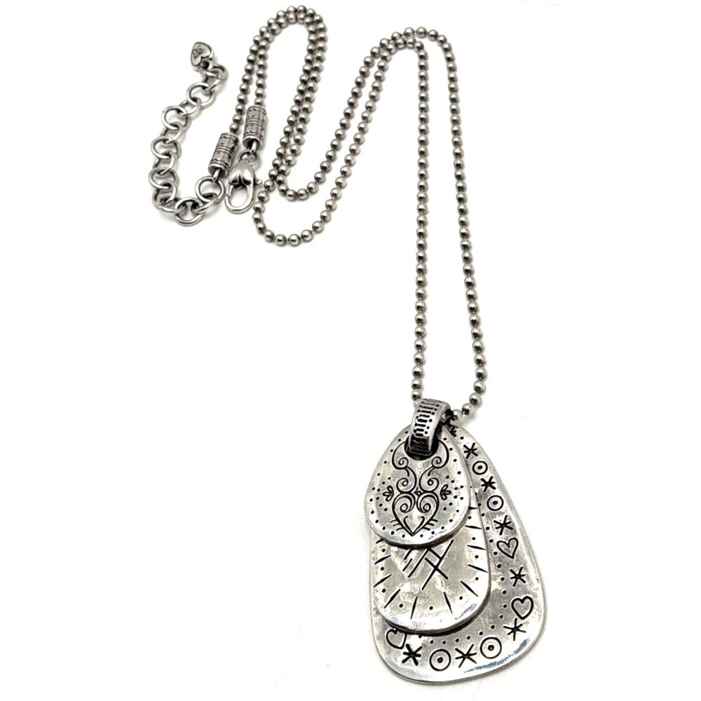 Brighton LOVE TAGS Layered Pendant Necklace Silver Plated Statement 24" to 26"